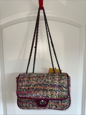 Patricia Nash Multicolor Tweed Shoulder Bag with Plum Trim